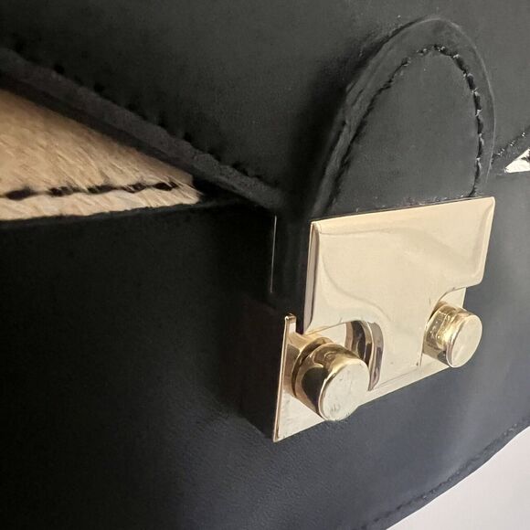 Loeffler Randall Black Leather w/ Animal Print Accent Envelope Crossbody Handbag - Picture 13 of 16